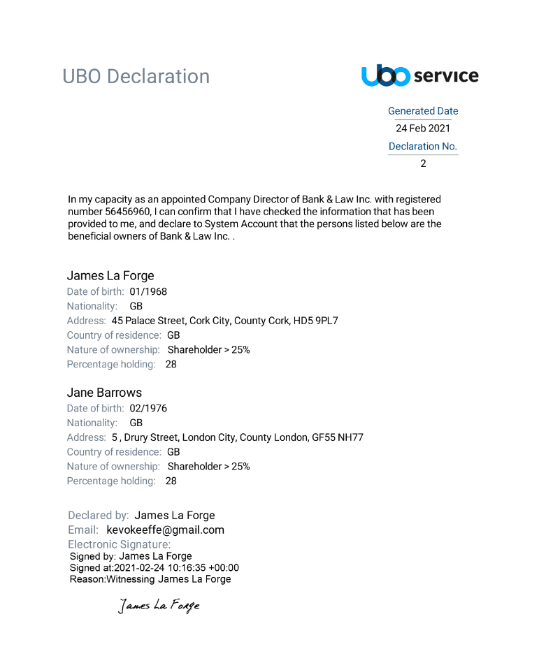 Example UBO declaration