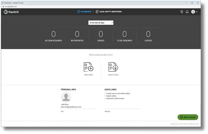 LEI Management Platform Dashboard image