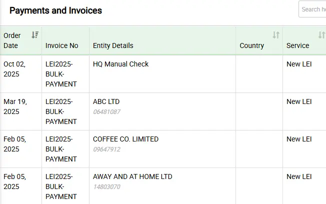 Legal Entity Identifier invoicing options