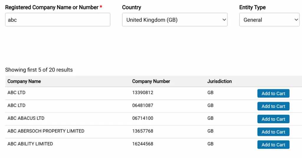 LEI Dashboard Search Results