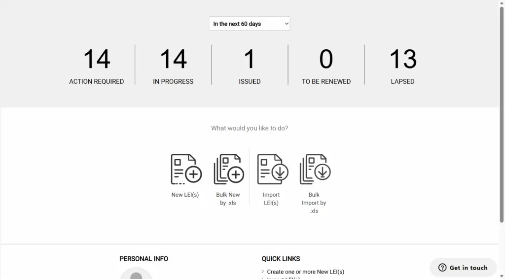 RapidLEI Legal Entity Identifier Manager Dashboard