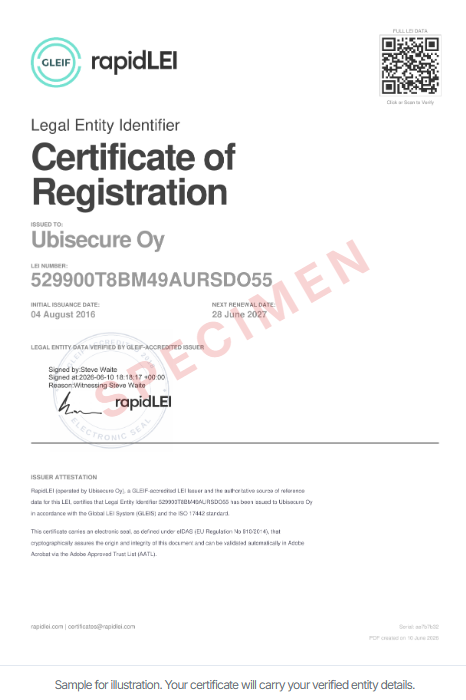 LEI Certificate from RapidLEI